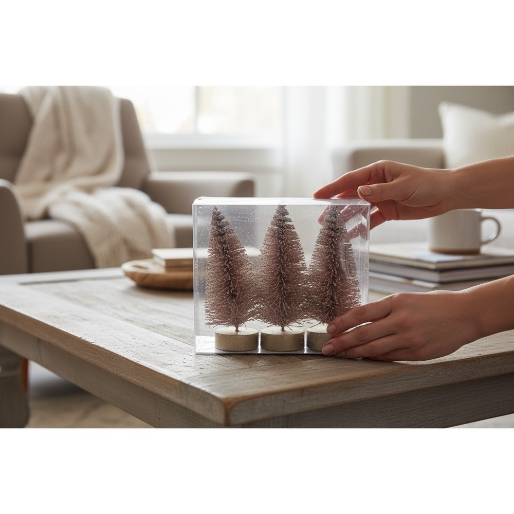 Set of 3 Glittery Rose Gold Mini Bottle Brush Trees Christmas Decor‎